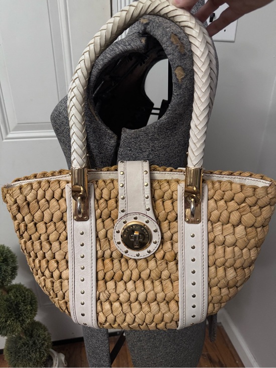 Michael Kors Handbags - Women’s Michael Kors Santorini Straw Tote With Gold Studs